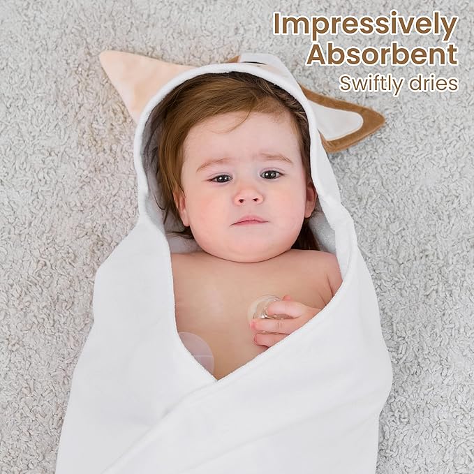 Mooreeke 2 Pack Toddler Towels - 100% Cotton Toddler Hooded Towels - Soft Baby Bath Towel with Hood for Newborn - Comfort Towel for Baby Girls and Boys - Animal Shaped (Puppy & Cat)