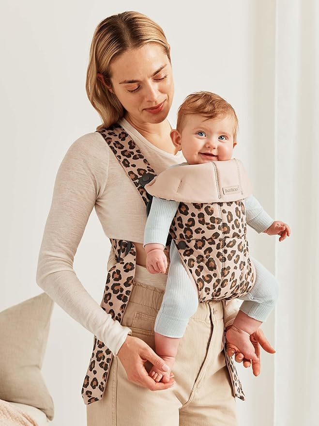 BabyBjörn Baby Carrier Mini, Cotton, Beige/Leopard | Newborn Carrier (7-25 lbs), Ergonomic, Easy-to-Use