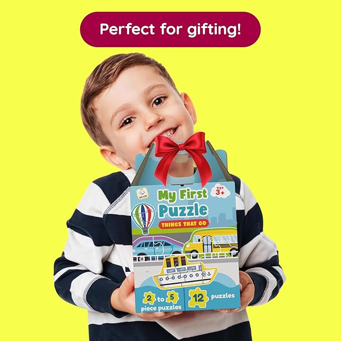 My First Puzzle | Montessori Toy for Toddlers | 12 Puzzles with 2-5 Pieces | Things That Go Together | First Puzzles Set for Kids | Educational Activity for 3+ Year Old