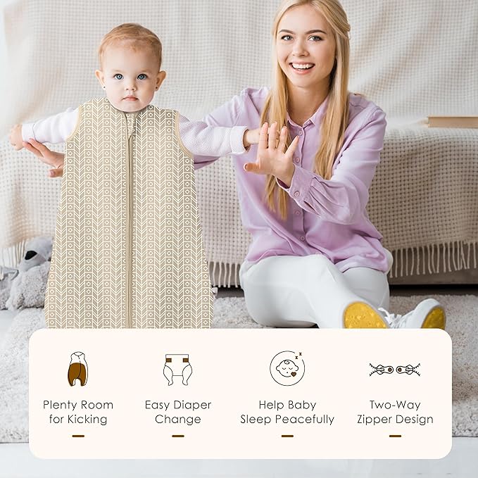 SWEET DOLPHIN Baby Sleep Sack 0-6 Months - 100% Cotton 2-Way Zipper TOG 0.5 Infant Wearable Blanket, Newborn Essentials Toddler 3 Pack Sleeping Sacks - Brown