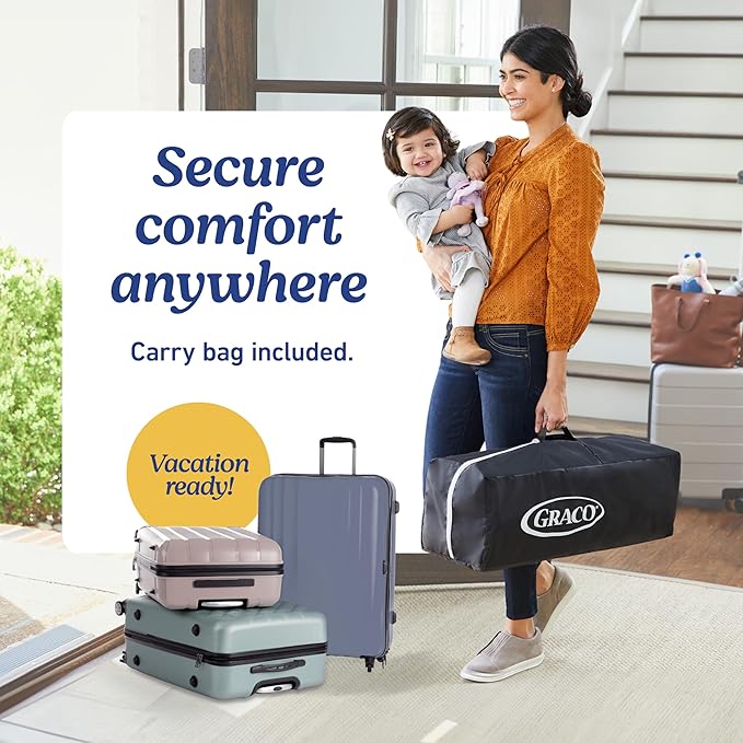 Graco On The Go Zip DLX Pack ‘n Play Playard, Folding Playpen with Bassinet, Portable Crib, Parker