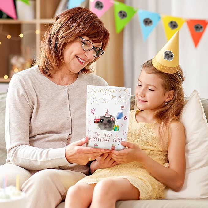 50Pcs Hamster Party Favor Bags, Sad & Cute Hamster Themed Goodies Candy Treat Bags Party Decorations for Girls Birthday Baby Shower Animals Themed Activities Supplies