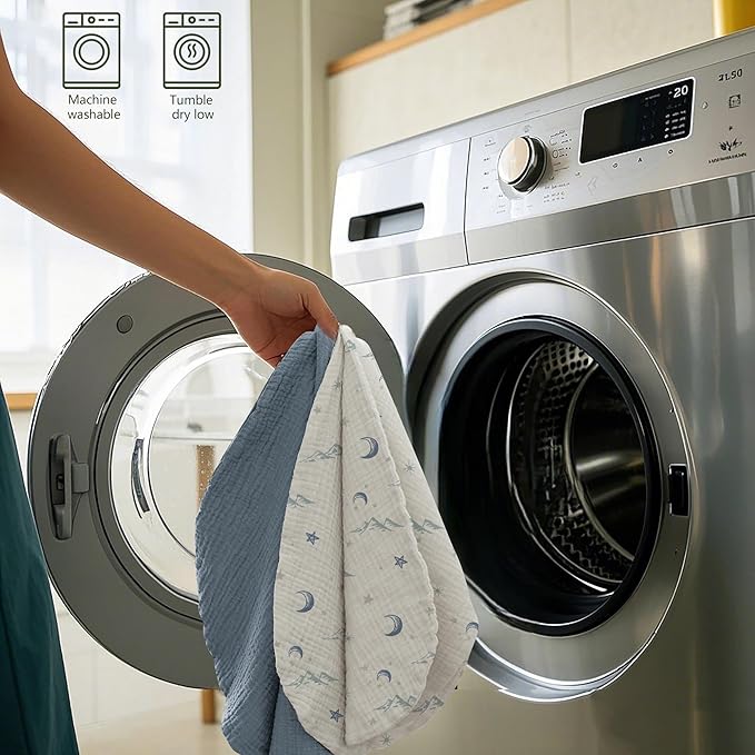 Muslin Nursing Pillow Covers, 2 Pack, Soft & Adorable Slipcovers with Zipper Closure, 100% Cotton Covers for Breastfeeding Pillows (Blue, Moons)