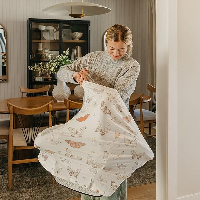 Baby Car Seat Cover Canopy and Nursing Cover Multi-Use Stretchy 5 in 1 Gift "Luna" by Copper Pearl