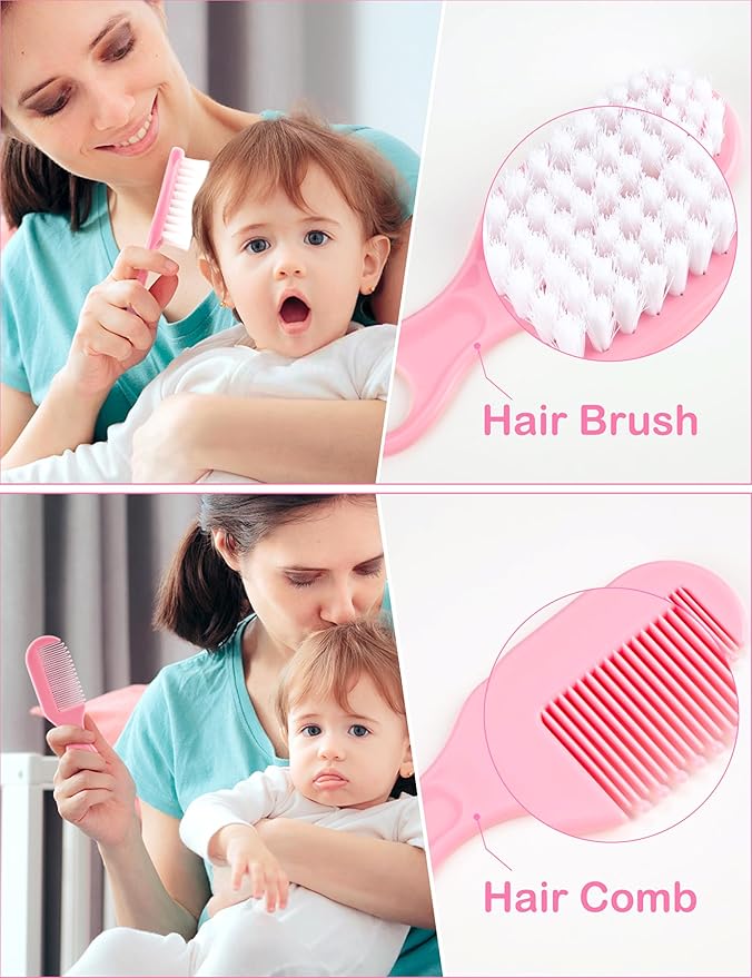 OTTOLIVES Baby Healthcare and Grooming Kit, 15 in 1 Baby Shower Gifts with Nail File, Hair Brush Comb, Toothbrush, Nasal Aspirator, Baby Essentials Kit for Newborn Infant Girls Boys (Pink)