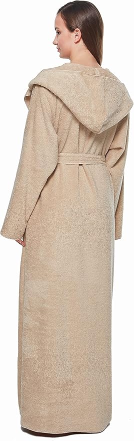 Arus Women's Princess Robe Ankle Long Hooded Lightweight Turkish Cotton Bathrobe