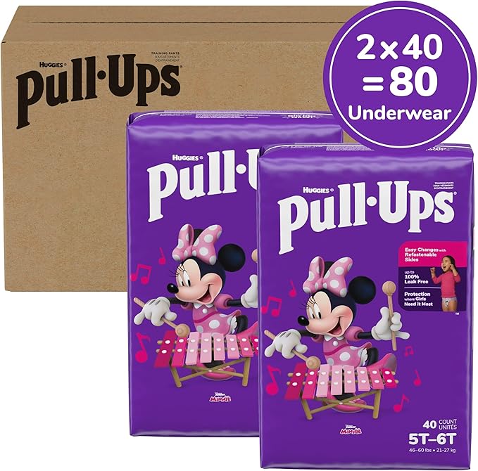 Pull-Ups Girls' Potty Training Pants, Size 5T-6T Training Underwear (46+ lbs), 80 Count (2 Packs of 40)