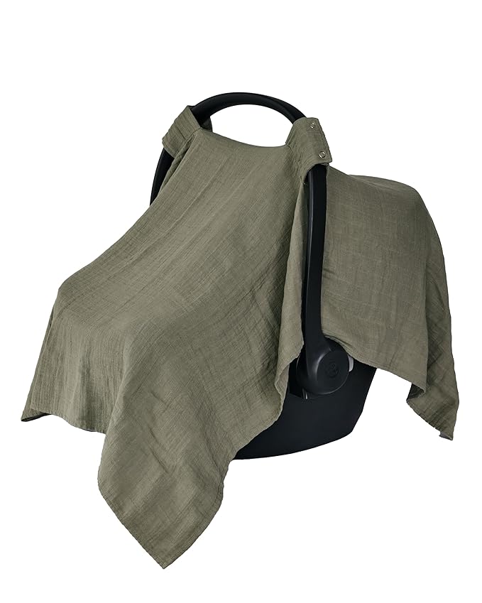 Car Seat Cover Baby - Organic Cotton - Carseat Covers Baby - Carseat Cover - Car Seat Canopy - Carseat Canopy - 100% Muslin Cotton, 43" x 32" (Sage Green)