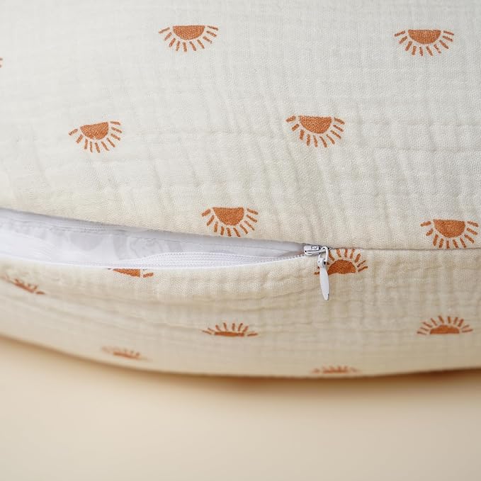 Konssy 2-Pack Muslin Nursing Pillow Covers, Soft & Adorable Nursing Covers for Breastfeeding Pillows, Slipcovers for Newborn Boys & Girls(Brown,Sun)