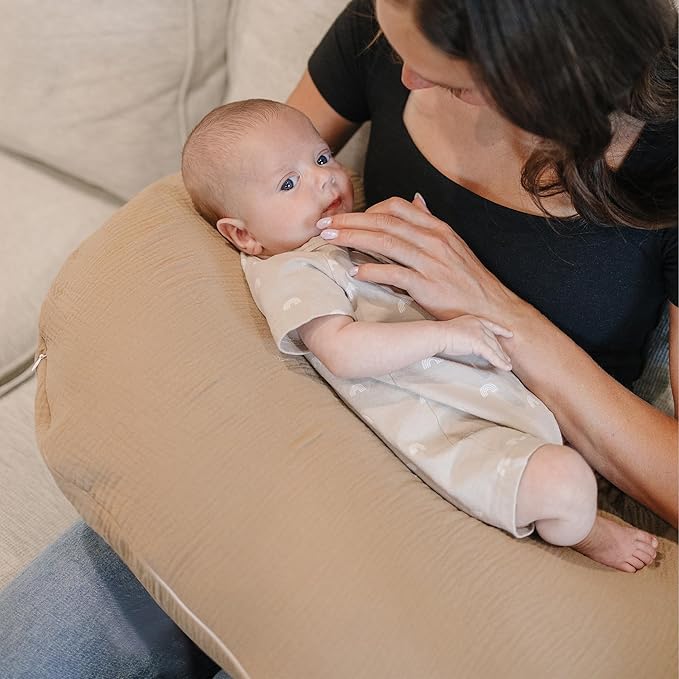 Konssy 2-Pack Muslin Nursing Pillow Covers, Soft & Adorable Nursing Covers for Breastfeeding Pillows, Slipcovers for Newborn Boys & Girls(Brown,Sun)