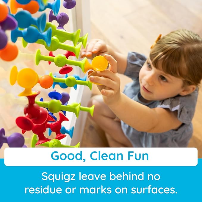 Fat Brain Toys Squigz Starter Set, 24 Piece Suction Bath Toys, Sensory Toys for Kids 3 and Up