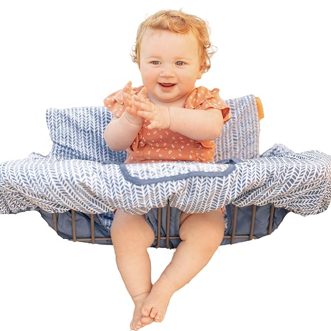 2-in-1 Cushy High Chair Cover and Shopping Cart Cover for Baby, Comfortable Cover for Grocery Cart, Universal Fit Cart Cover for Babies, Includes Storage Pouch - Blue Little Arrows
