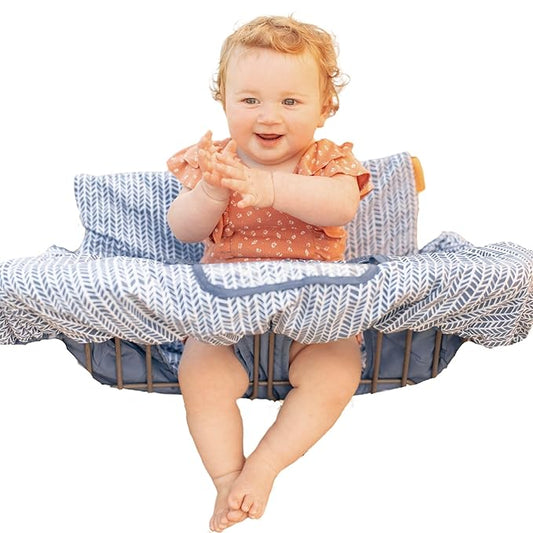 2-in-1 Cushy High Chair Cover and Shopping Cart Cover for Baby, Comfortable Cover for Grocery Cart, Universal Fit Cart Cover for Babies, Includes Storage Pouch - Blue Little Arrows