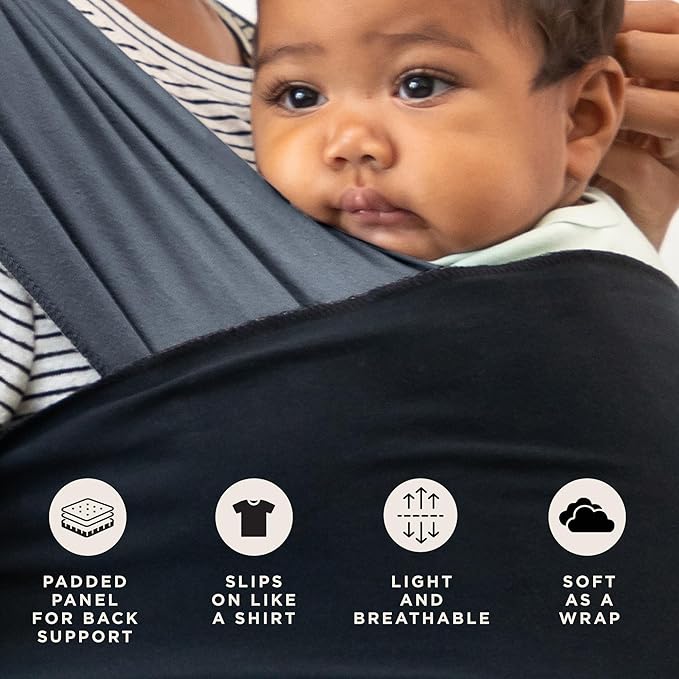 Moby Baby Wrap Carrier Easy-Wrap for Newborns to Toddlers (8-33lbs), Infant Sling Carrier, Lightweight & Hands Free Design for Mom and Dad, Adjustable for All Body Types (Charcoal/Black)