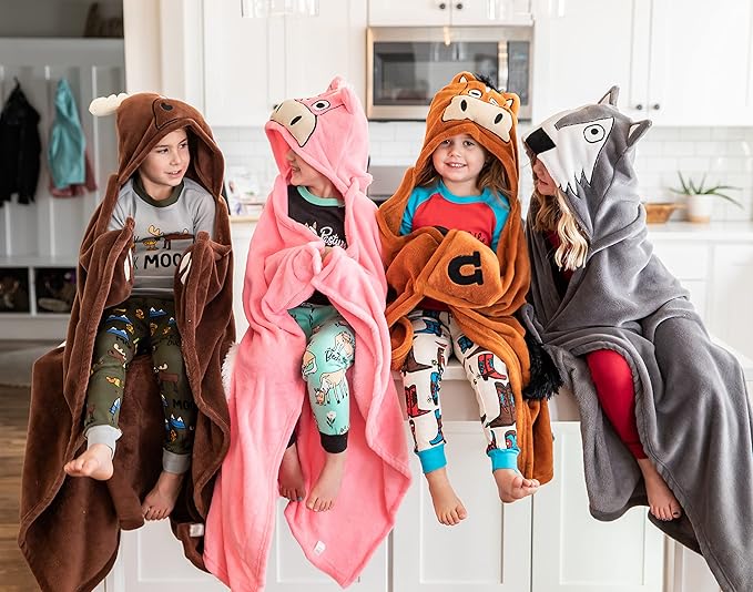 Lazy One Wearable Hooded Blanket for Kids, Animal Hooded Blanket (Wolf)