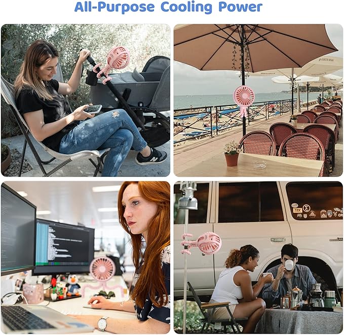 LAT Stroller Fan Flexible Tripod Clip On Fan,Portable Fan Car Seat Baby Fan with Flexible Tripod (Pink)