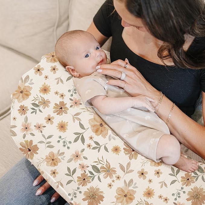 Konssy Muslin Nursing Pillow Covers, 100% Cotton Soft & Adorable Covers for Breastfeeding Pillows, Slipcovers for Newborn Baby Boys & Girls