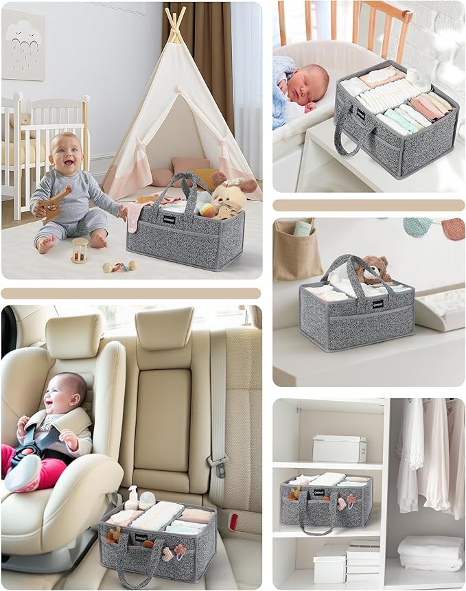 URMYWO Diaper Caddy Organizer - Portable Baby Diaper Caddy with Handle, Large Nursery Organizer Storage Basket for Newborn Essentials, Baby Registry Must Have Shower Gift for Home and Car Travel