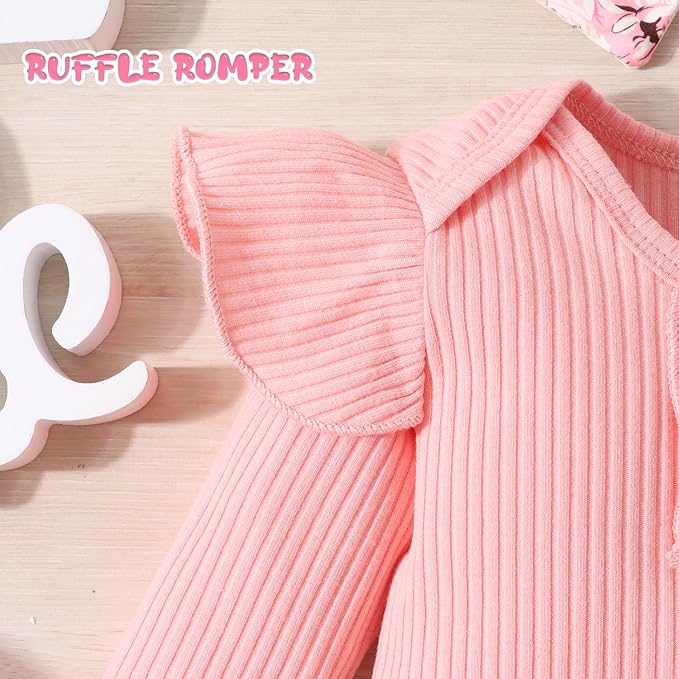GDTOGRT Baby Girl Clothes Newborn Infant Outfits Ruffle Romper+ Floral Pants + Cute Headband Sets for Girls