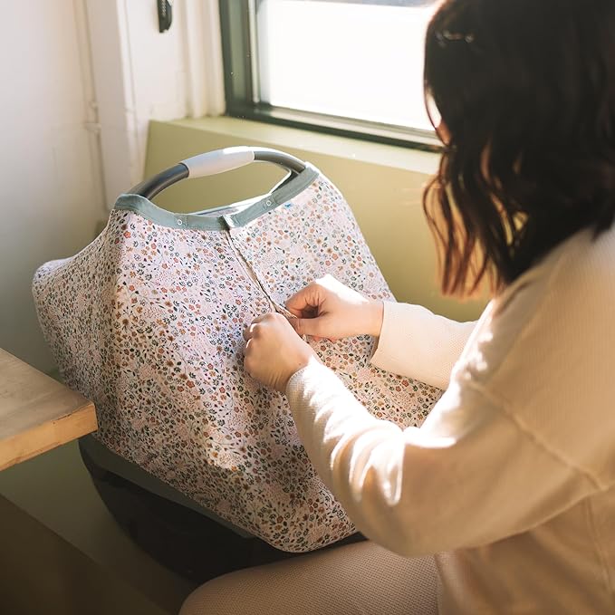 Little Unicorn Breathable Car Seat Canopy | Magnetic Closure Cover & Universal Fit | Protection & Privacy for Baby (Pressed Petals)