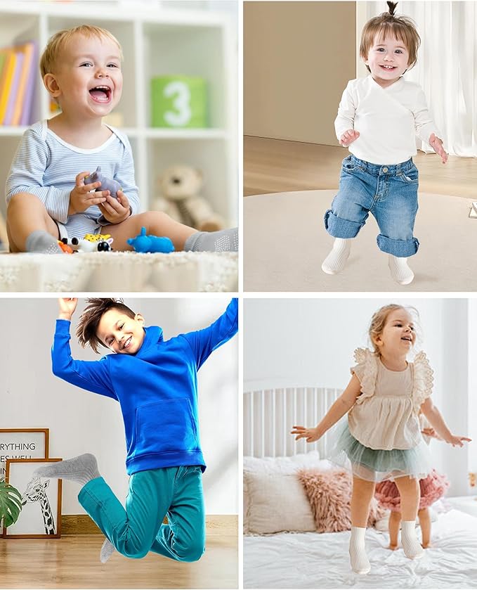 Toddler Grip Socks Non Slip Crew Cute Seamless Cotton Socks for Baby Boys Girls Infants Kids 9 Pairs