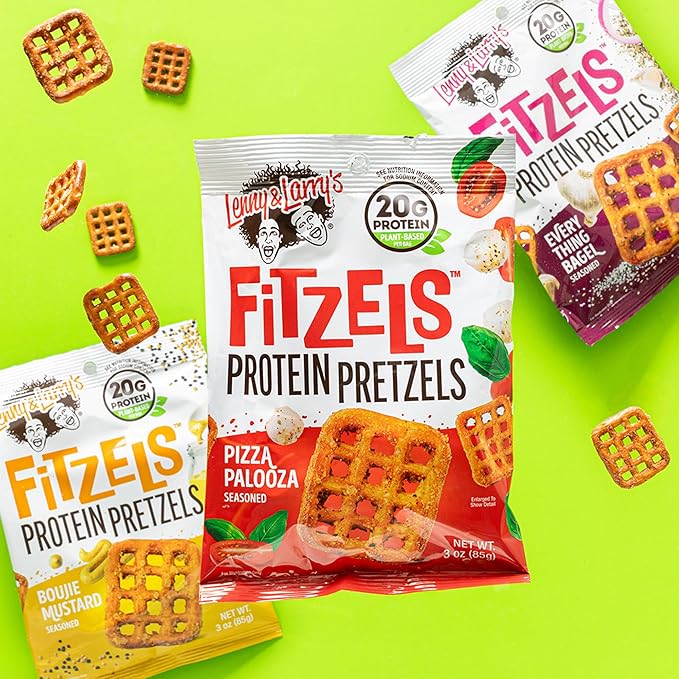Lenny & Larry's FITZELS Variety Pack, 3 Flavors, 12 Count- Savory Pretzel Snacks Incredibly Tasty, High Protein Salty, Vegan, 20 g's of Plant Based Protein, 3 oz Each