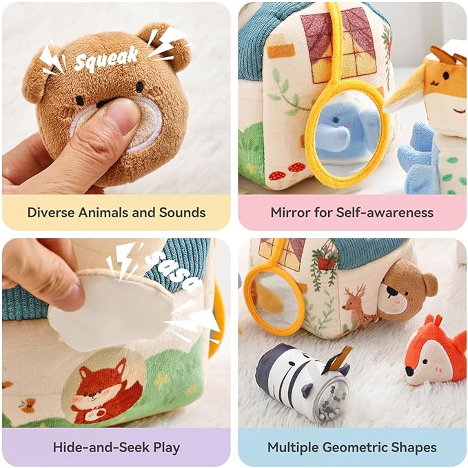 Youuys Baby Toys 6 -12 Months - Jungle Soft Stuffed Animal Set with Rattle, Crinkle Paper, Squeaker, Mirror - Toddlers Sensory Montessori Toy for 6 Month Old Babies, 1-3 Year Old Boy Girl Gifts