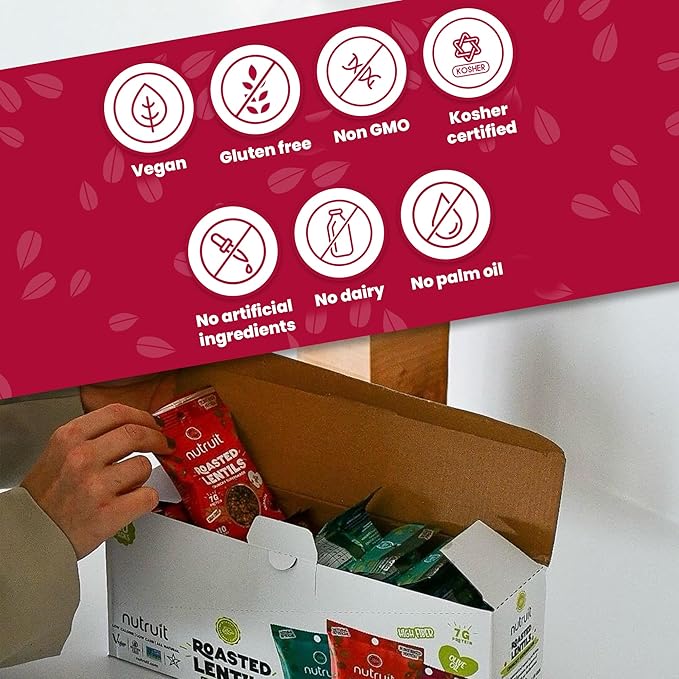 Nutruit Roasted Lentil Snacks - Tasty Smoked Barbecue Healthy Snacks - Vegan, Gluten Free, Non-GMO, High Protein, Healthy On-The-Go, Low Calorie Lentils Snacks - 1.2oz Packs (20-Pack)