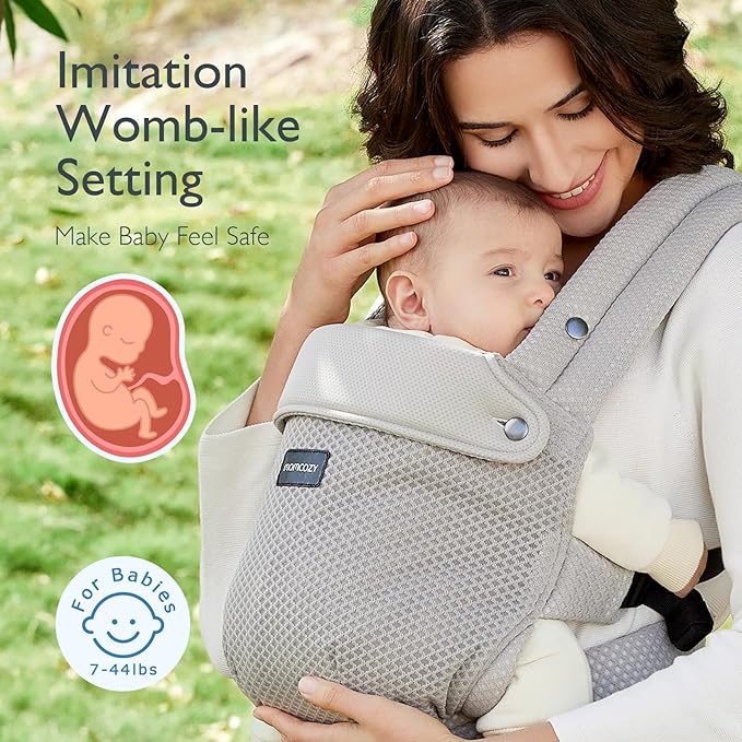 Momcozy Breathable Mesh Baby Carrier, Ergonomic and Lightweight Infant Carrier for 7-44lbs with Enhanced Lumbar Support, All Day Comfort for Hands-Free Parenting, Air Mesh-Grey