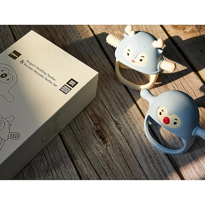 Smily Mia 2 Packs Baby Teething Toy for 0-6 6-12 Months, Food Grade Silicone Teething Mitten, Anti Dropping Wrist Hand Teethers Baby Chew Toys for Sucking&Chewing, BPA Free, Light Blue