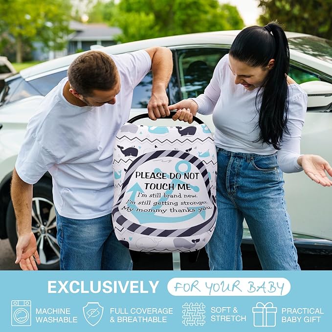 Metplus No Touch Sign Car Seat Cover for Babies, Mom Nursing Covers Breastfeeding Scarf, Multi Use Infant Carseat Canopy for Newborn Carrier/Stroller/Shopping Cart, Baby Shower Gifts for Boy Girl