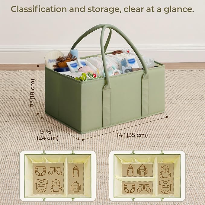 GRANNY SAYS Baby Diaper Caddy Organizer, Baby Bag for Diapers and Baby Wipes, Nurse Baskets for Changing Table, Car Organizer, Gift for Baby Shower, Newborn Essentials, Green