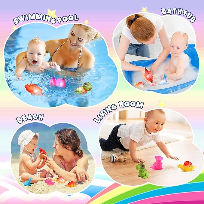 Baby Bath Toys for Toddlers 1-5, 6 Packs Light Up Floating Dinosaur Toys for Kids 1-5 Year Olds Boys Girls Halloween Xmas Birthday for Babies Age 1-5 Sensory Toys Preschool Bathtub Pool Shower Games