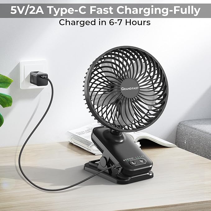 10000mAh Clip On Fan, 42H Run, Quiet & Auto Oscillating Table Fan, Rechargeable with 4 Powerful Speeds, Battery Operated Desk Fan with Sturdy Clamp for Camping Outdoor Travel RV Home Bedroom Office