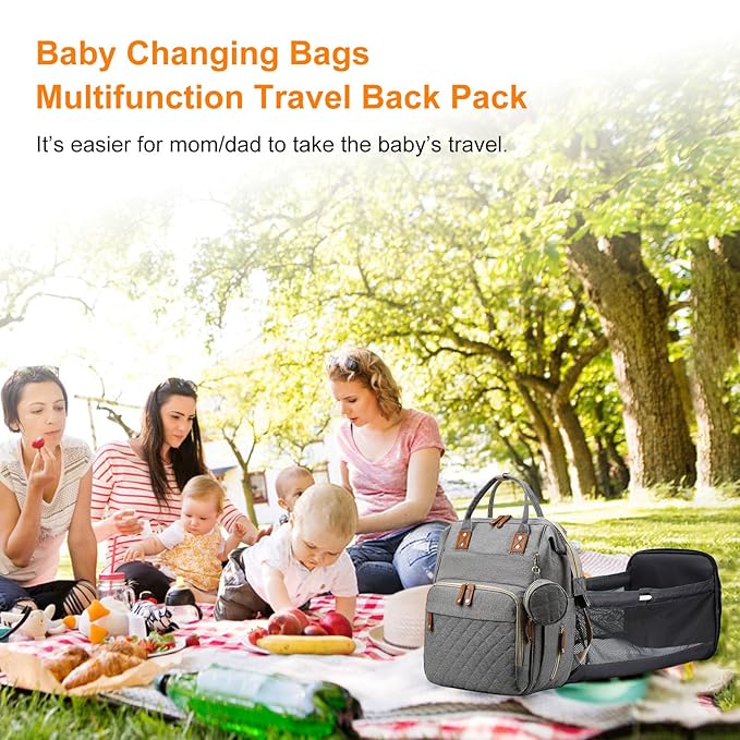 Baby Diaper Bag Backpack, Waterproof Baby Bags for Boys Girls, USB Charging Port, Baby Shower Gifts, Grey