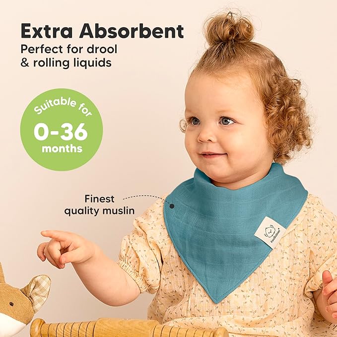 8-Pack Muslin Baby Bibs for Boys, Girls - Muslin Bandana Drool Bibs for Baby Girl & Boy, Drooling Newborn, Teething Toddler, Infant 0-36 Months, 100% Cotton Extra Absorbent & Soft (Nimbus)