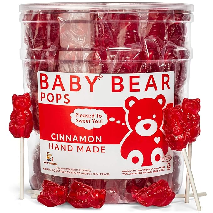 Cinnamon Bear Pops Lollipop Suckers: Individually Wrapped Baby Bear Candy on a Stick by Espeez - Cinnamon Bears (115 Count)