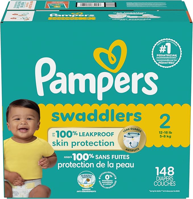 Pampers Baby Diapers - Swaddlers - Size 2, 148 Count, Ultra Absorbent Disposable Infant Diaper