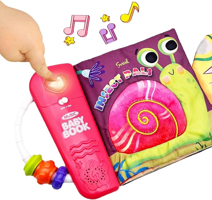 Baby Books Toys, Ocean Pals Touch and Feel Music Cloth Book for Infant Baby 6-12-18 Months, Early Learning Education Shower Easter Gifts for Boys Girls (Insect Pals)