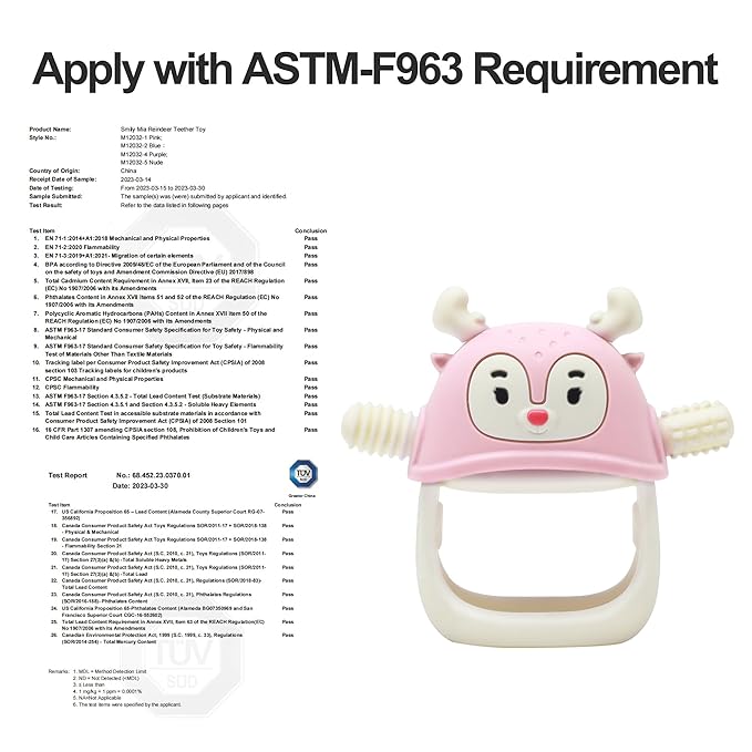 Smily Mia Teething Toys for Babies 0-12 Months, Penguin and Reindeer Baby Gift Set, Chew Toys 3M+, Hand Teether Set, Light Pink