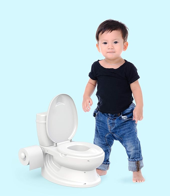 Toylet Potty Training Toilet Seat | Toddler Potty Training with Comfy Seat Cover, Tank Storage & Paper Roll Holder | Easy to Empty and Clean | Soft & Comfortable Potty Trainer for Boys & Girls (White)