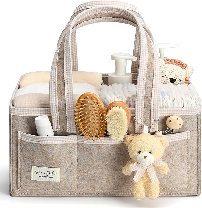 PeraBella Diaper Caddy Organizer with Handle, Baby Shower Gifts Basket Bag, Registry Search Must Haves Items, Nursery Storage Organizer for Newborn Girl Boy, Baby Bag Essentials, Car Diaper Caddy Cart