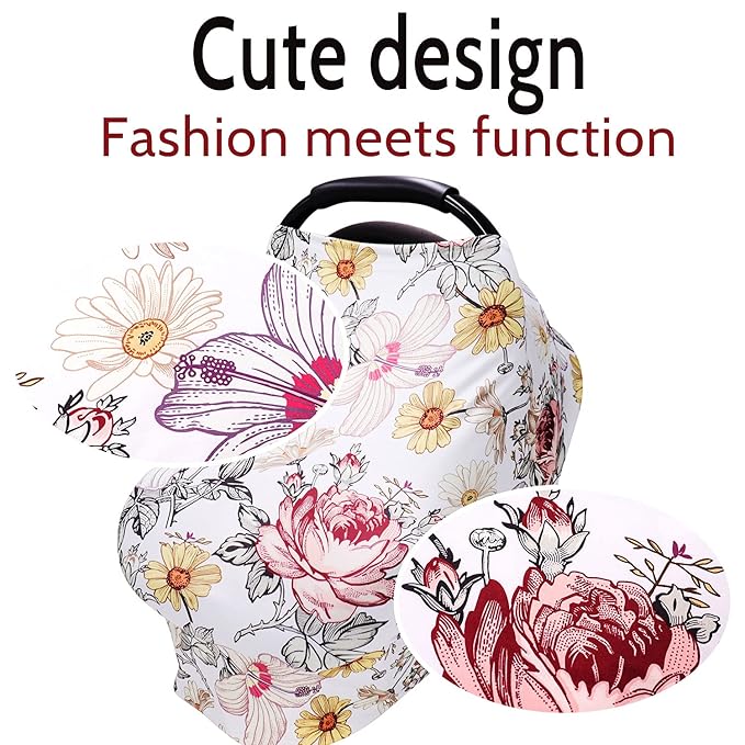 Floral Baby Car Seat Cover Girls, Infant Carseat Canopy, Stretchy Multi- use Nursing Cover for Stroller/High Chair/Shopping Cart/Car Seat Canopies