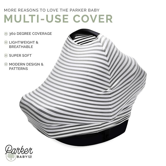 Parker Baby 4 in 1 Car Seat Cover for Girls - Stretchy Carseat Canopy, Nursing Cover, Grocery Cart Cover, High Chair Cover - Bloom