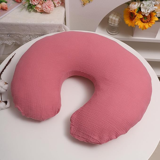 Onacosht Muslin Nursing Pillow Cover 2 Pack 100% Cotton Ultra Soft Breastfeeding Pillow Covers for Baby Boy and Girl, Feather and Pastel Violet