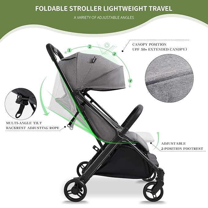 COOL KIDS Baby Stroller, Umbrella Stroller with Automatic Fold,Baby Strollers with Pop Out Sun Canopy,Baby Airplane Travel Essentials(Gray)