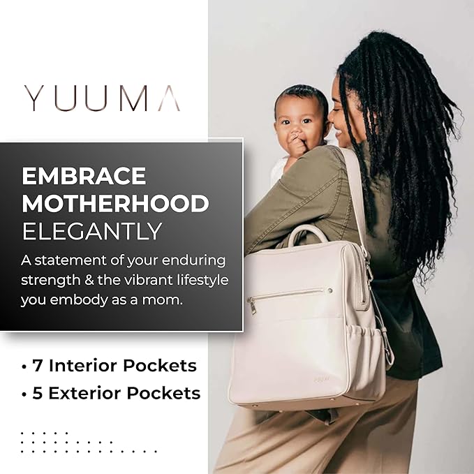 YUUMA Collection Original Diaper Backpack - Vegan Leather Baby Bag - Gold Zipper - Multiple Pockets - Easy Clean Nylon Interior - Many Colors - Modern Diaper Bag (Cinnamon)