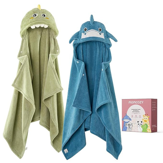 Momcozy Baby Bath Towels with Hooded -Visualize Health Label -Soft & Absorbent Coral Fleece Towel for Comfort & Warm - Bath Essential or Shower Gift for Newborn, Infant,Toddler (Large, 28 x 55 Inch)