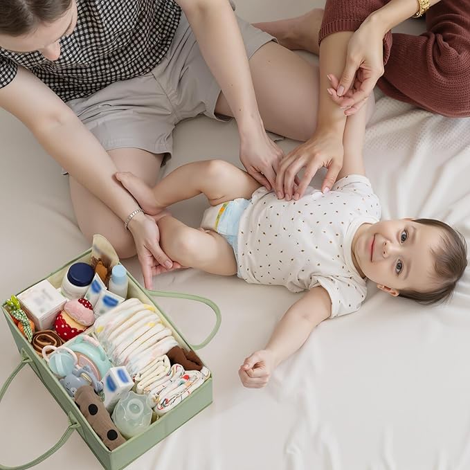 GRANNY SAYS Baby Diaper Caddy Organizer, Baby Bag for Diapers and Baby Wipes, Nurse Baskets for Changing Table, Car Organizer, Gift for Baby Shower, Newborn Essentials, Green