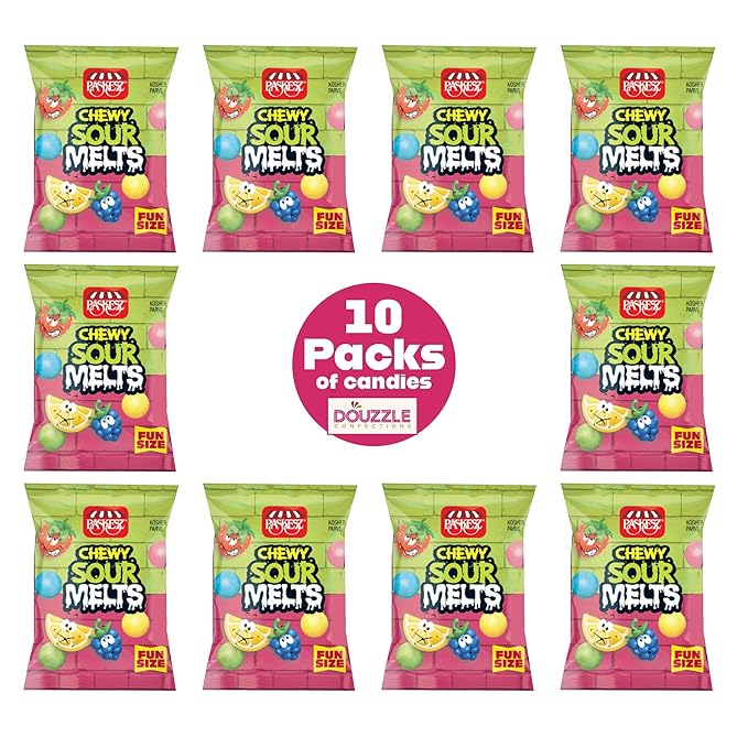 DOUzzle Back To School Chewy Sour Melts Candy Fun Size (10 Count, 1 Pack) Individually Wrapped, Party Favor, Goodie Bag & Pinata Filler - Kosher Parve